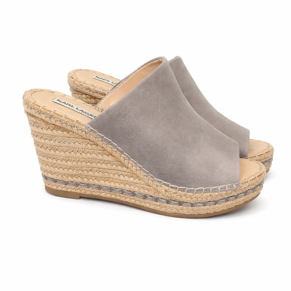 Karl Lagerfeld Paris Espadrille Wedge Slides – Taupe Metallic – Size 8